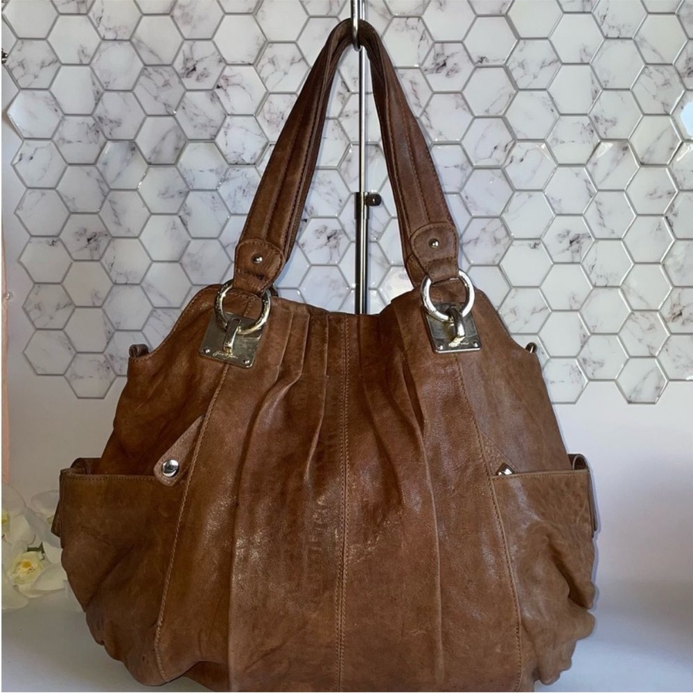 Bueno Brown Shoulder Bag with Silver Accents